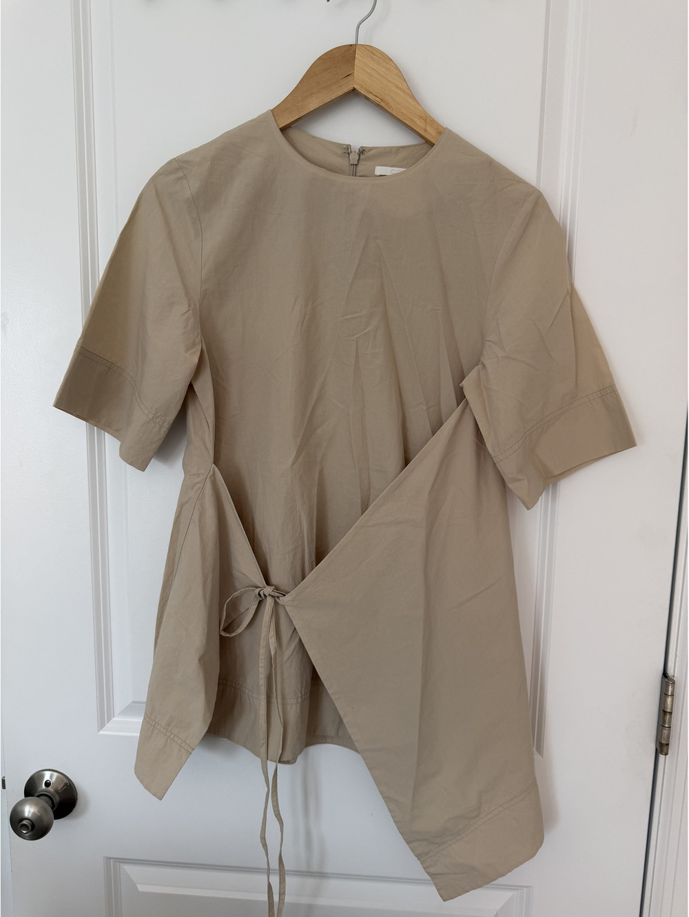 COS Beige Asymmetric Tie-Front Short Sleeve Blouse